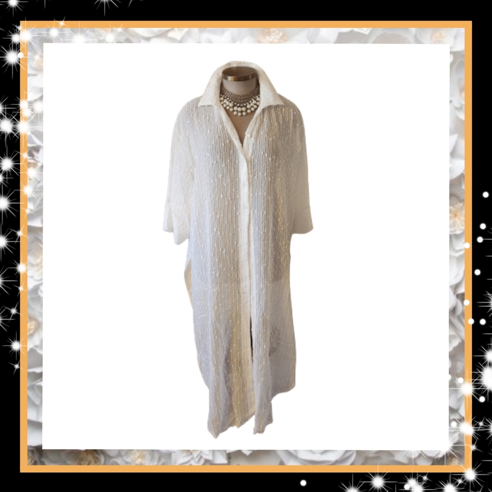 GORGEOUS ☆ SEMI-SHEER WHITE ☆ SHIRT STYLE DUSTER ☆ NWT